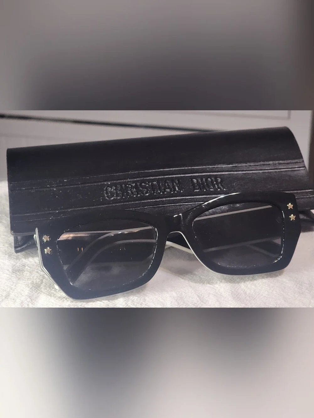 Christian Dior Black Cat-Eye Sunglasses with Star Accents